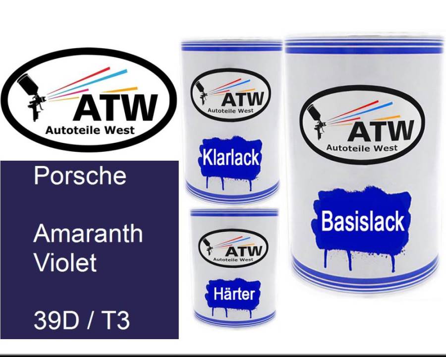Porsche, Amaranth Violet, 39D / T3: 500ml Lackdose + 500ml Klarlack + 250ml Härter - Set, von ATW Autoteile West.